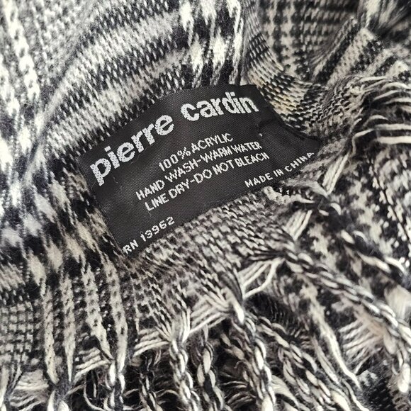 1970s Pierre Cardin Scarf Black White Plaid 72 in X 12.5 in Rectangle Unisex - Picture 1 of 6